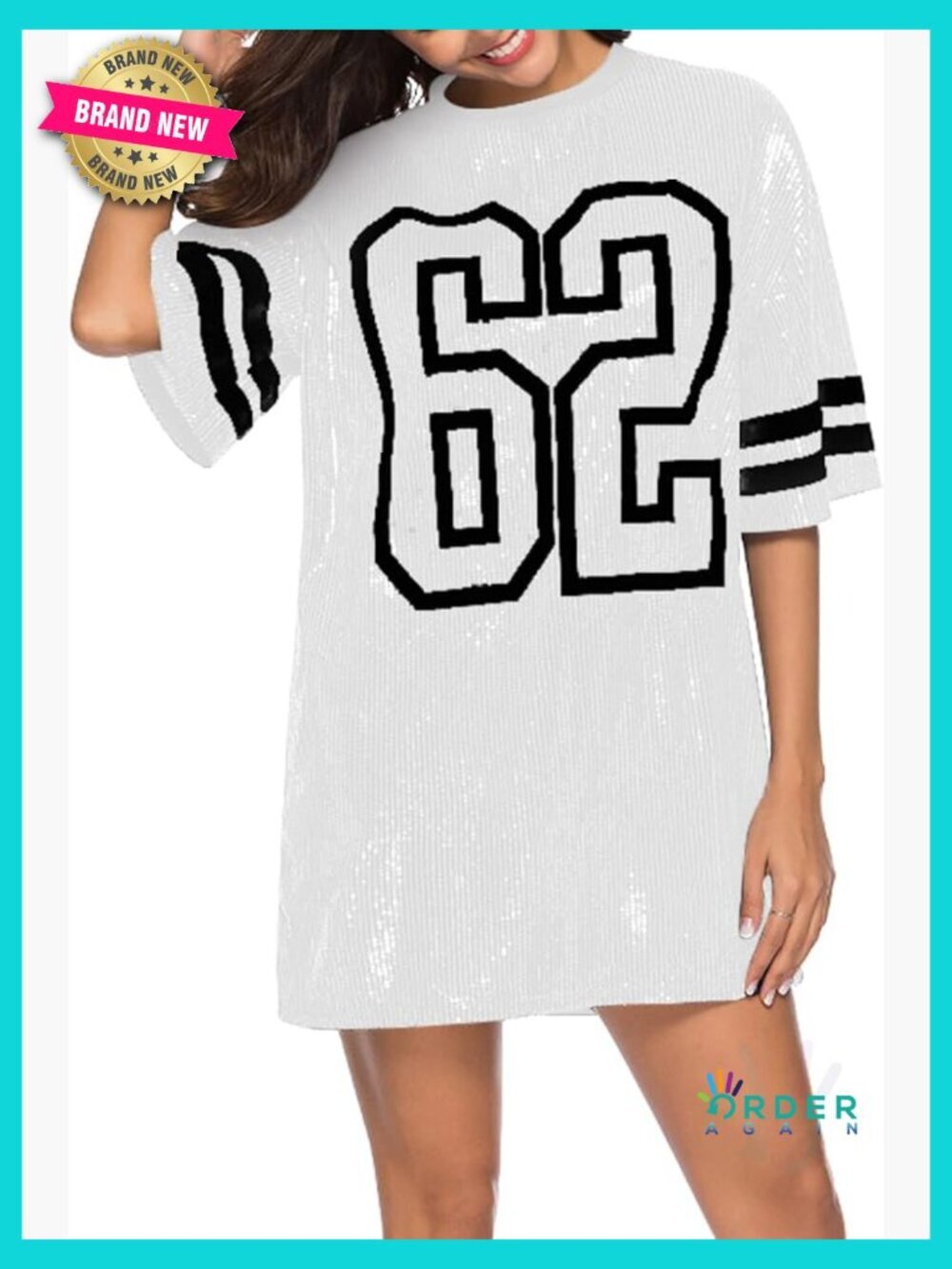 Sequin Funny Graphic T-Shirt Loose Fit Short Sleeve Crew Neck Party Top
